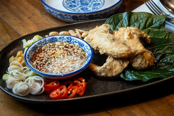 Betel leaf with fish fillet.