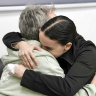 Emily Damari, right, and her mother Mandy near kibbutz Reim, southern Israel after Emily was released from captivity by Hamas militants in Gaza.