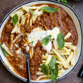 Pork sausage ragu of sorts with burrata and casarecce.