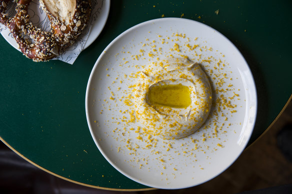 Whipped bottarga with oven-fresh pretzel at 10 William St.