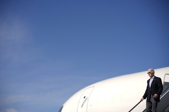 President Joe Biden arrives at Pueblo memorial Airport in Pueblo, Colorado, to tour CS Wind, the largest wind tower manufacturer in the world.