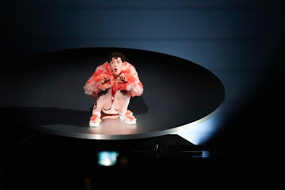 Nemo of Switzerland performs the song The Code during the second semi-final at the Eurovision Song Contest in Malmo, Sweden.