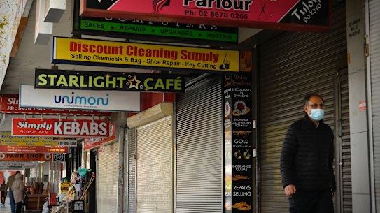 Shuttered shops in Blacktown in July.