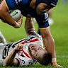 Sam Walker is concussed while trying to tackle Kelma Tuilagi.