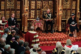 Prince Charles reads the Queen’s speech: Prince Williams to his left, and Camilla, Royal Consort to his right.
