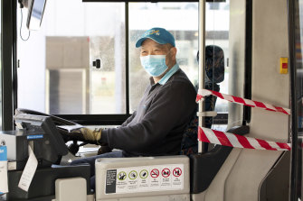 A bus driver in the Sydney CBD on Tuesday.