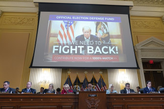 A video exhibit showing former President Donald Trump plays as the House select committee investigating the Jan.  6 attacks 