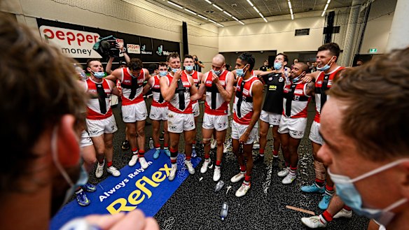 The Saints sing their famous song in the west.