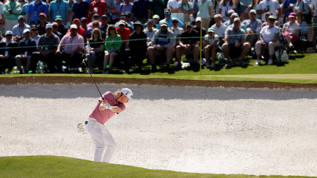 Cameron Smith plays from the bunker at the fourth.