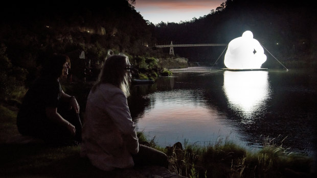 Artist Amanda Parer and festival curator Brian Ritchie on the banks of the Gorge.