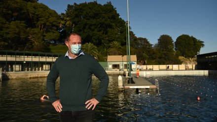 “I’m not doing Tony Abbott”: former Inner West mayor Darcy Byrne at the reopening of Dawn Fraser Baths. 