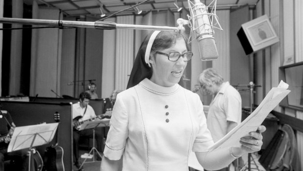 Sister Janet Mead recording her LP on April 2, 1974. "I can't believe people would go and buy it just because it's sung by a nun," she said of her hit record.