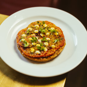 Oxheart tomato tarte tatin.