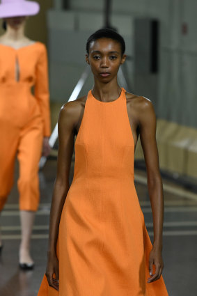 Orange crush ... a model at Emilia Wickstead.