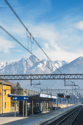 The reward for nearly freezing to death on the platform are views of the Italian Alps.