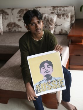 Bhargav Raghavendra, a 13-year-old student at Oakhill Secondary in Castle Hill, NSW, with his self-portrait.