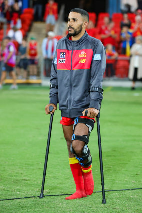 An injured Touk Miller after the game.