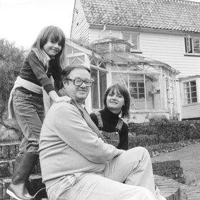 Emily, aged seven, at home in Buckinghamshire, with her parents John Mortimer, QC, and Penelope (known as Penny Two).