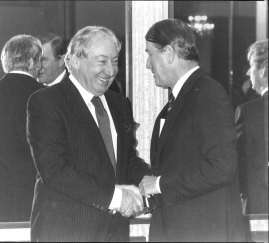 Murphy with NSW premier Neville Wran in 1984.