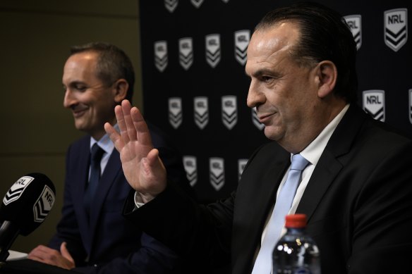 Andrew Abdo and Peter V’landys at the grand final announcement.