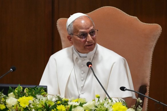 Pope Leo presents his first encyclical at the Vatican.