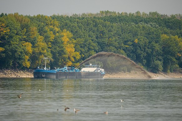 A dredger works to keep a navigation channel open in Romania.