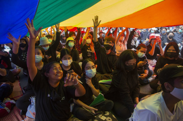 Anti-government protesters rally in Bangkok on Sunday.