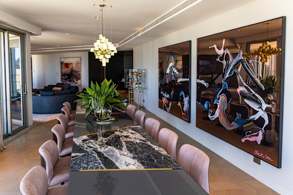 A light fitting sourced from abroad, above the dining table, costs around $40,000.