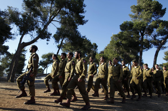 Soldiers gather for a graduation ceremony of the Netzah Yehuda battalion in Jerusalem.