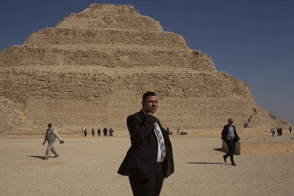A security guard near the Step Pyramid in Saqqara, Egypt.
