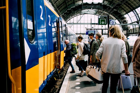 Boarding on platform.
