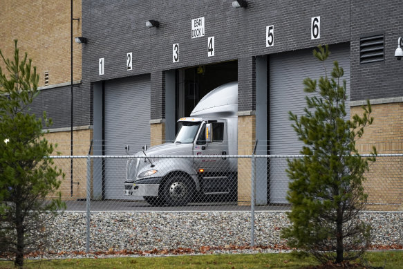 A truck at the Pfizer Global Supply Kalamazoo manufacturing plant in Portage, Michigan.
