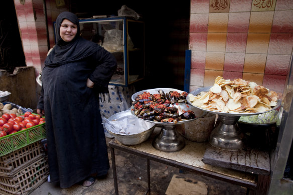 Stuffed eggplant and more at a Cairo street stall.