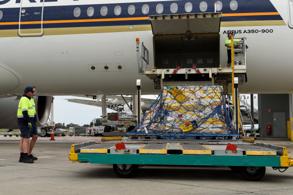 The first shipment of Pfizer coronavirus vaccines arrived in Sydney on Monday.