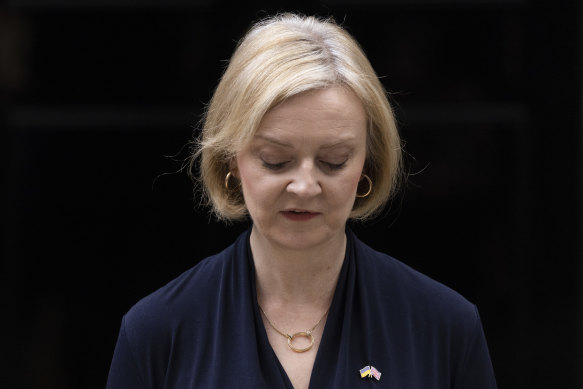 Liz Truss speaks in Downing Street in October, as she resigned as British prime minister.