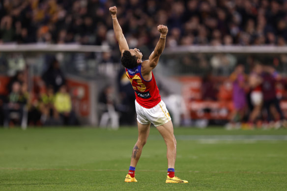 Charlie Cameron celebrates after the final siren.