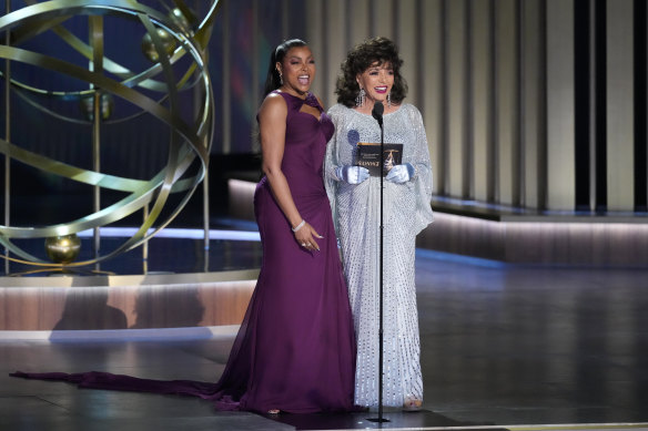 Taraji P. Henson and television legend Joan Collins presenting at the Emmys.