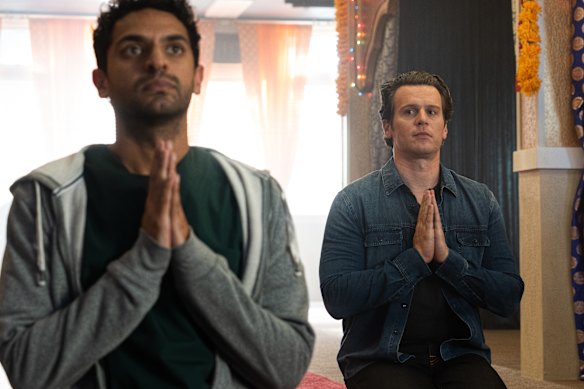 Naveen (Karan Soni) and Jay (Jonathan Groff) first encounter each other at a Hindu temple.