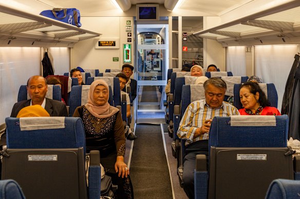 Passengers on the Spanish-made Talgo high-speed train.