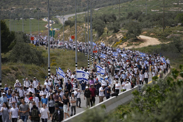 The march to Eviatar, an unauthorized settlement outpost in the northern West Bank that was cleared by the Israeli government in 2021, is led by hardline ultranationalist Jewish settlers.