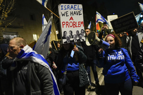 Israelis in Jerusalem protest against the plans by Prime Minister Benjamin Netanyahu’s new government to overhaul the judicial system. 