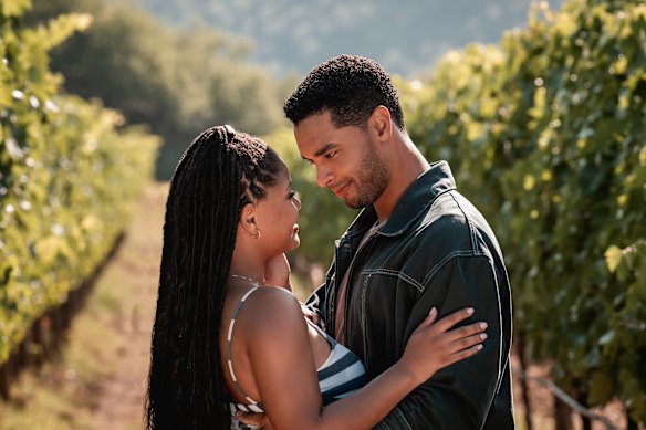 Halle Bailey as Anna and Regé-Jean Page as Michael in You, Me and Tuscany.