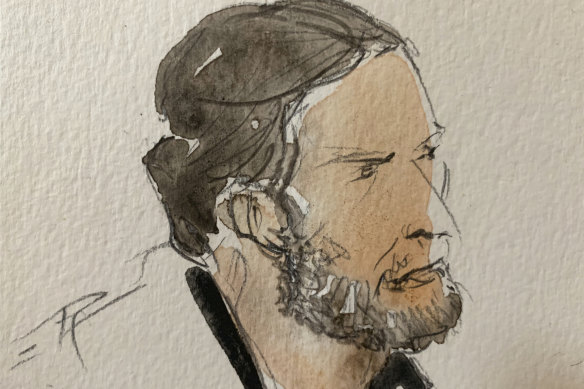 A court sketch of key defendant Salah Abdeslam at a hearing in September.