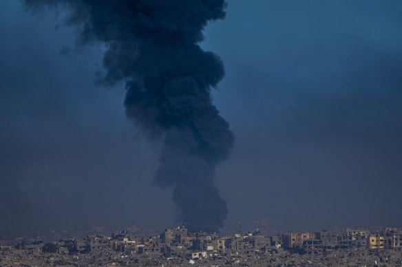 Smoke rises following an Israeli airstrike in the Gaza Strip.