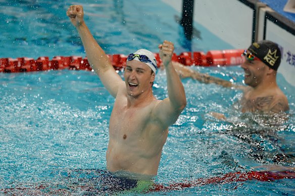 Cam McEvoy celebrates his world record in China.
