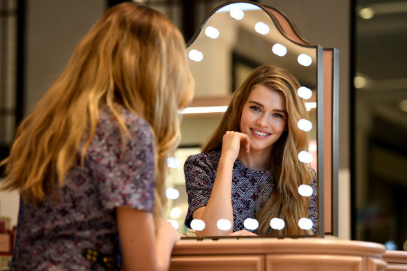 David Jones ambassador Victoria Lee at one of the counters on the new beauty floor at the Elizabeth Street store.