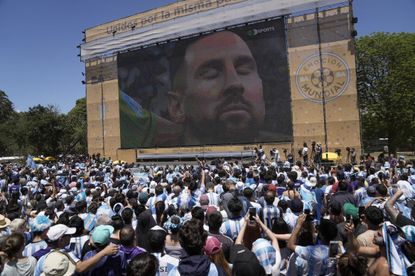 Argentina’s fans watch on big screens in Buenos Aires.