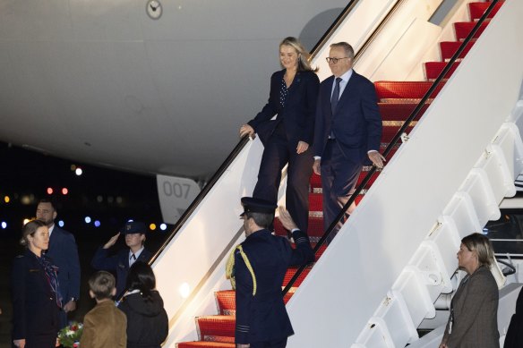 Prime Minister Anthony Albanese and his partner Jodie Haydon arrive in the US for a state visit.