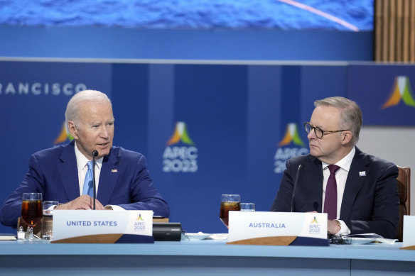 US President Joe Biden with Prime Minister Anthony Albanese at APEC.