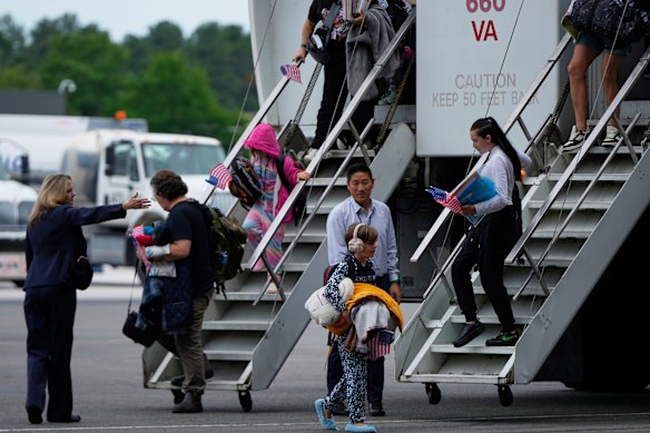 The Afrikaner refugees arrived at Dulles International Airport.